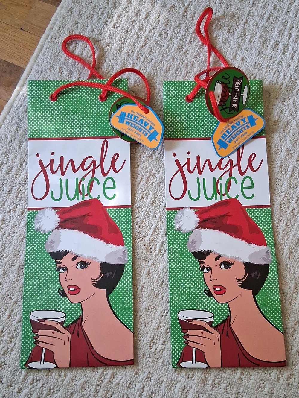 Heavy Weights Holiday 'Jingle Juice' Wine Gift Bag - Red & Green Set Of 2